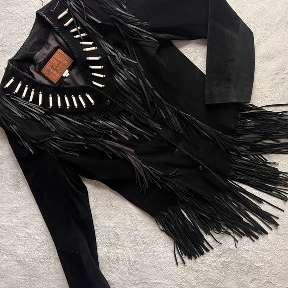 Vintage Jackets & Blazers - Vintage Echo Mountain Arturo Arocha Suede Leather Fringe Southwest Beaded Jacket